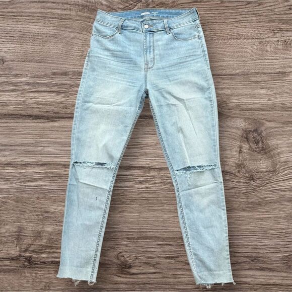Old Navy Denim - Old Navy High Rise Super Skinny Distressed Raw Hem Jeans Light Wash 6 Tall